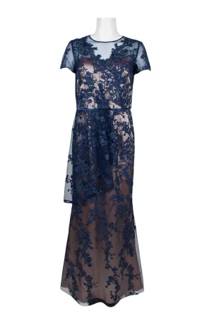 Embroidered Floral Mesh Dress with Elegant Zipper Back Closure